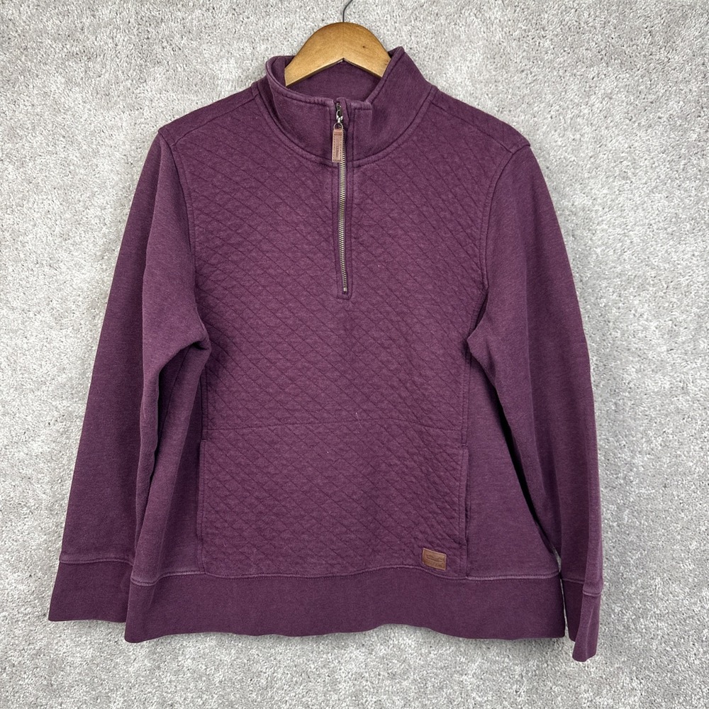 LL Bean Womens Purple Quilted Quarter Zip Pullover Sweatshirt‎ Size XL Petite